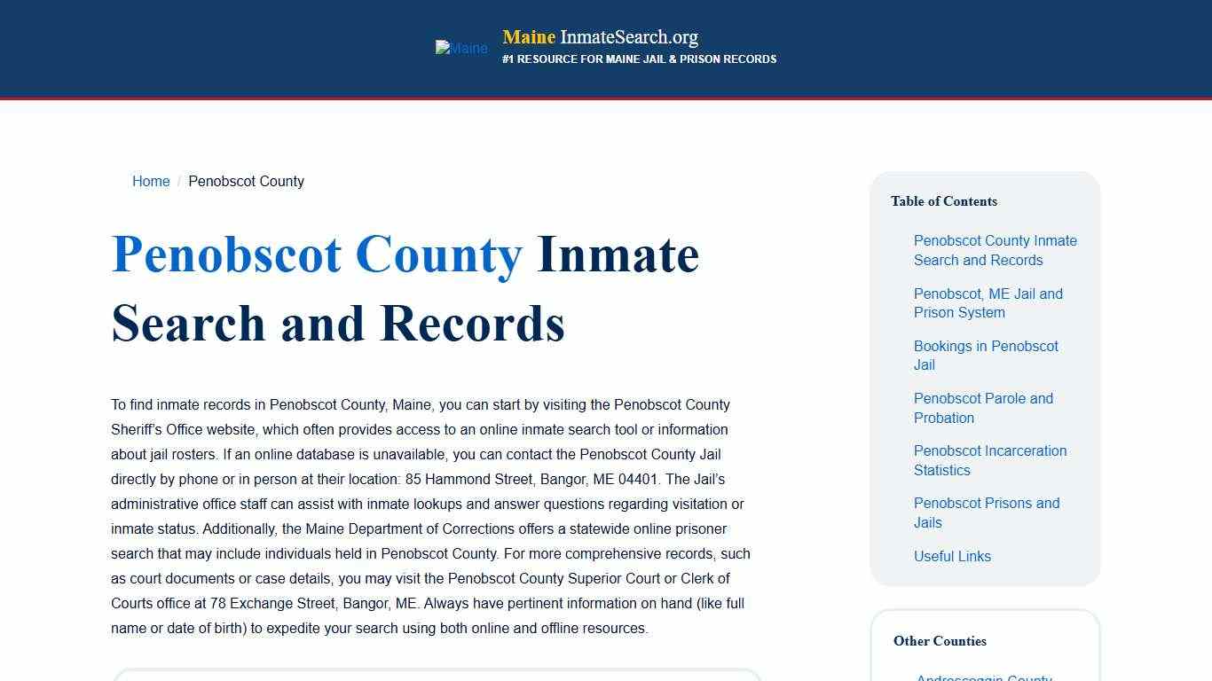 Penobscot County, ME Inmate & Jail Records Lookup