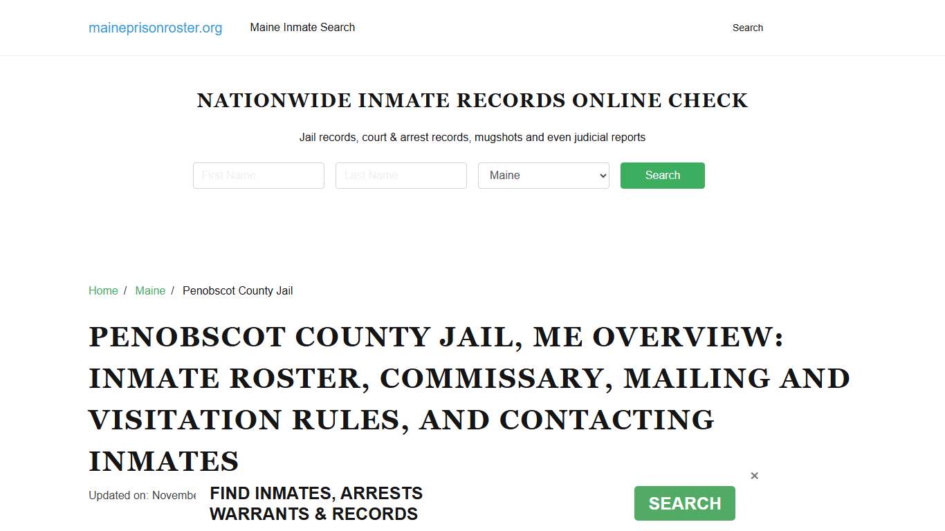 Penobscot County Jail, ME: Offender Search, Visitations, Contact Info